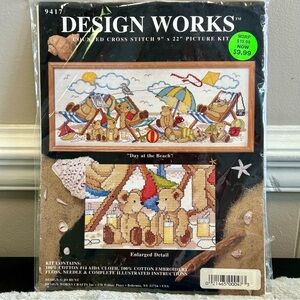 Design Works Counted Cross Stitch Kit NEW Bears 🐻 A Day @ The Beach 🏝️